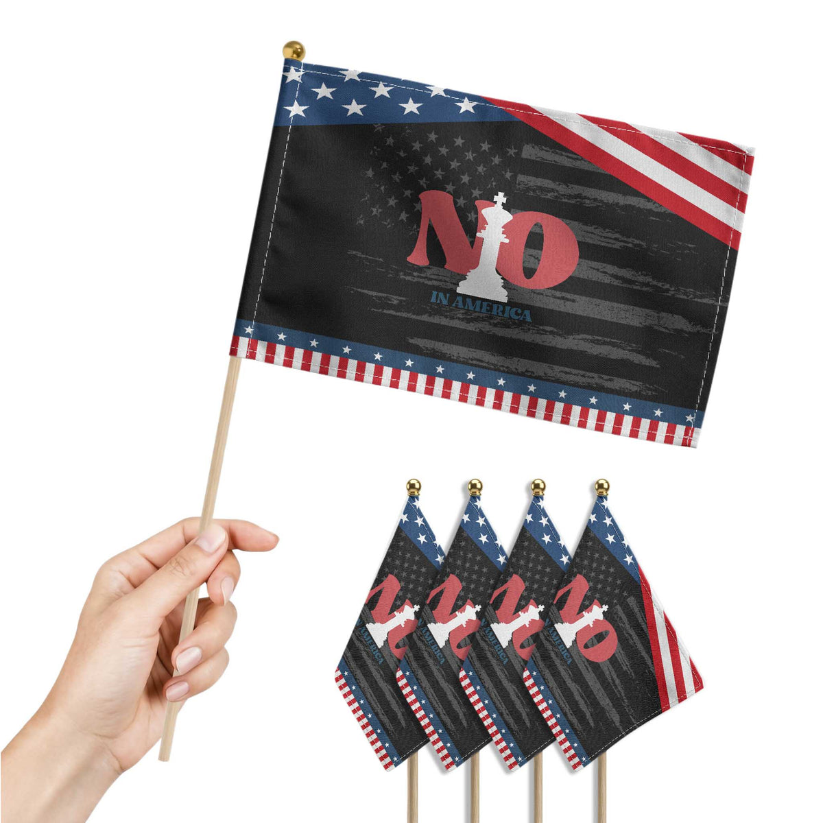 No Kings In America Chess Patriotic Handheld Flag White King