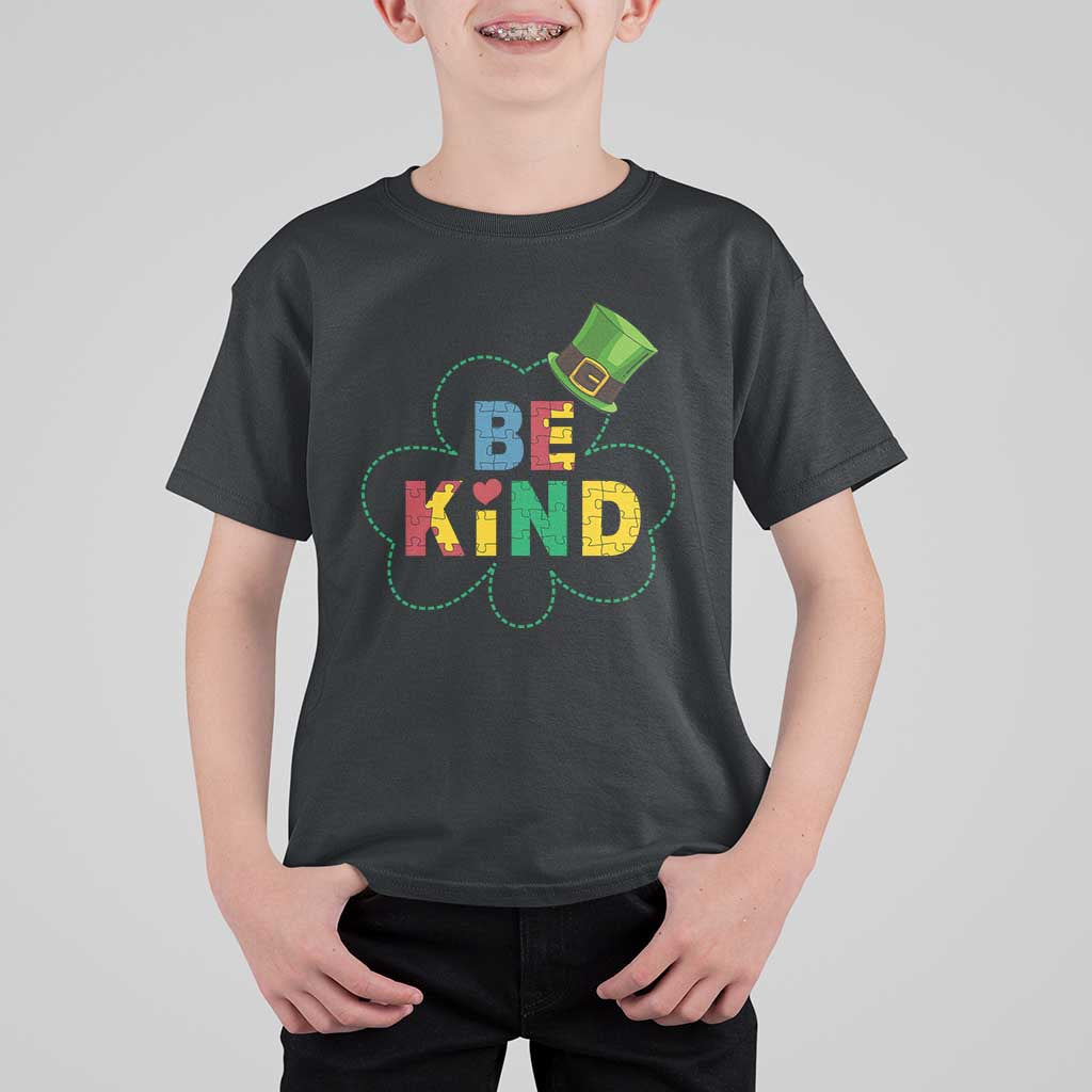 Lucky Shamrock Be Kind T Shirt For Kid Autism Leprechaun St Patricks Day