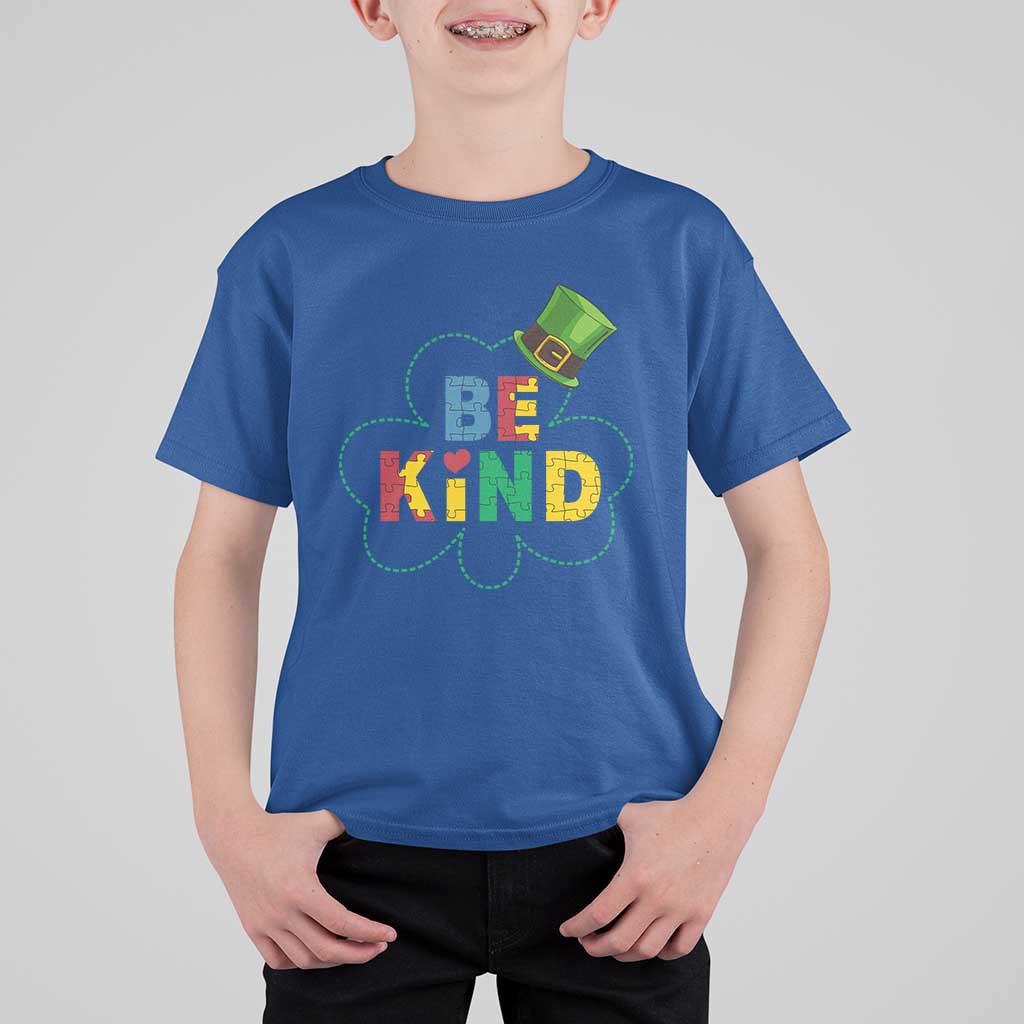 Lucky Shamrock Be Kind T Shirt For Kid Autism Leprechaun St Patricks Day
