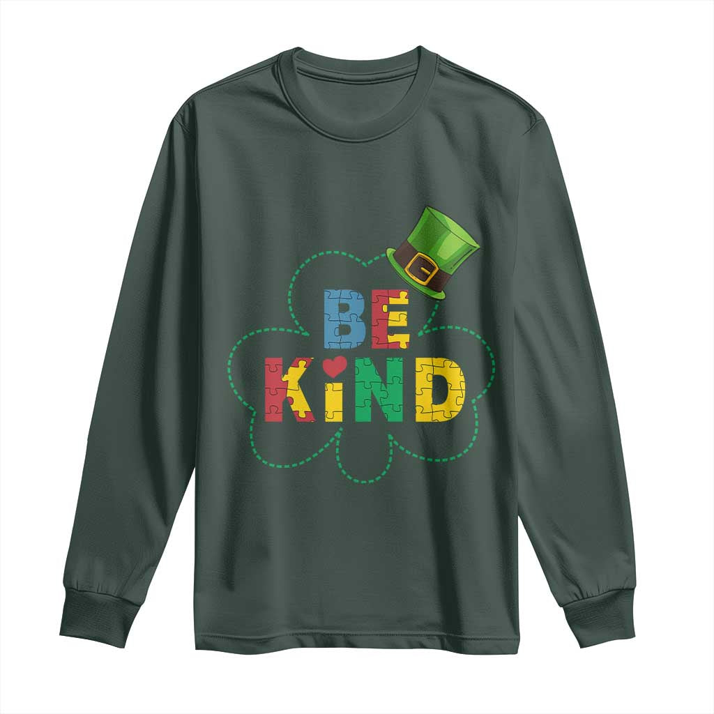 Lucky Shamrock Be Kind Long Sleeve Shirt Autism Leprechaun St Patricks Day