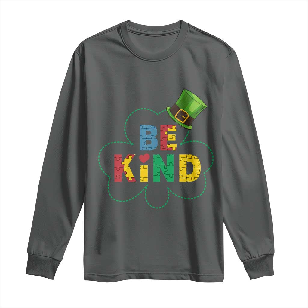 Lucky Shamrock Be Kind Long Sleeve Shirt Autism Leprechaun St Patricks Day