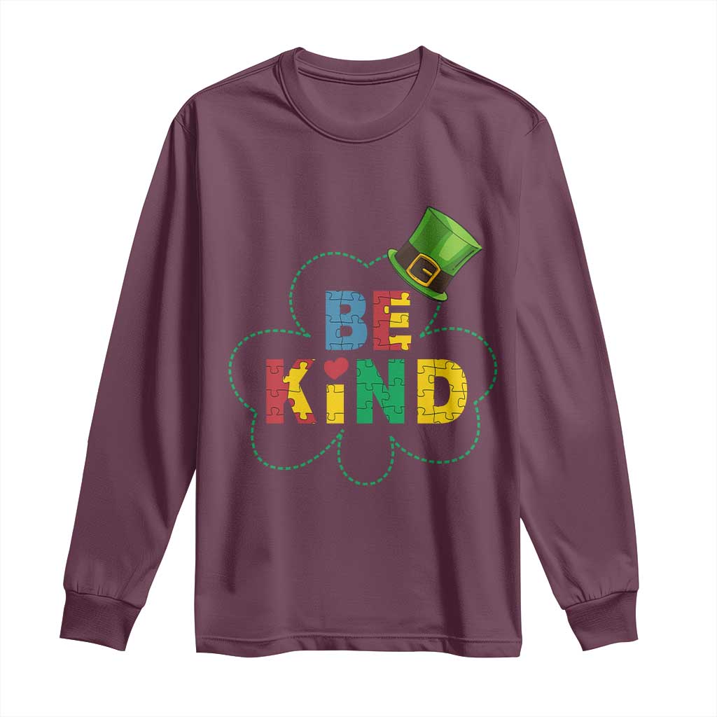 Lucky Shamrock Be Kind Long Sleeve Shirt Autism Leprechaun St Patricks Day