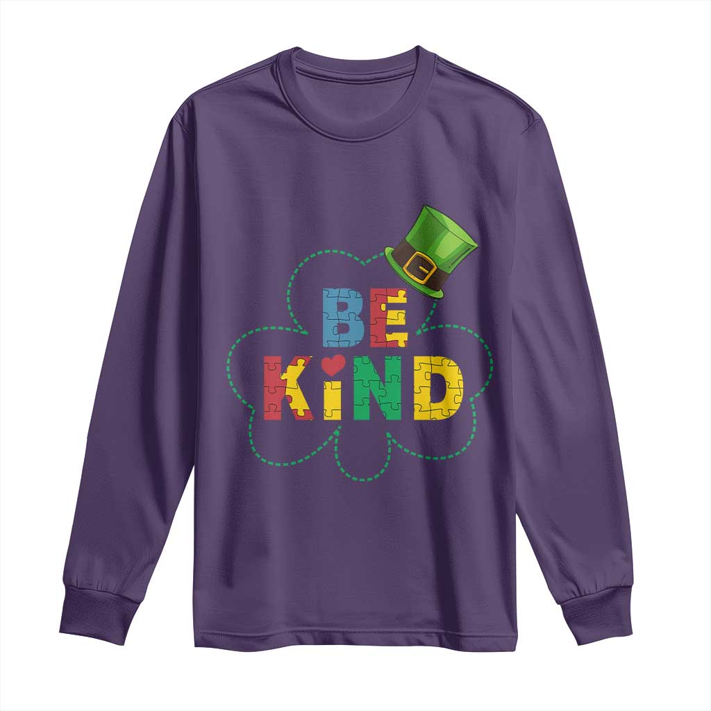 Lucky Shamrock Be Kind Long Sleeve Shirt Autism Leprechaun St Patricks Day