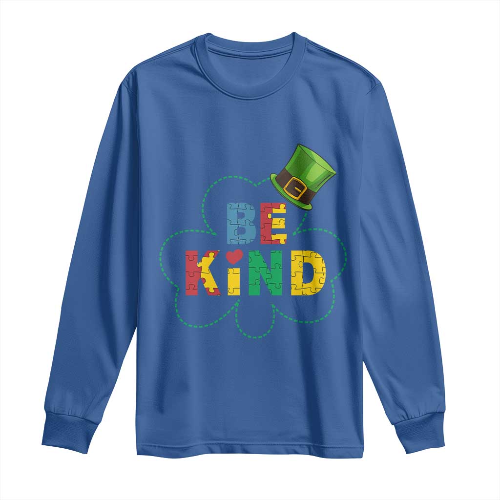 Lucky Shamrock Be Kind Long Sleeve Shirt Autism Leprechaun St Patricks Day