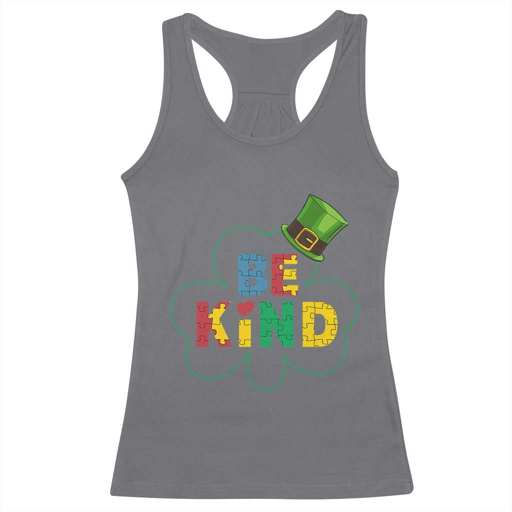 Lucky Shamrock Be Kind Racerback Tank Top Autism Leprechaun St Patricks Day