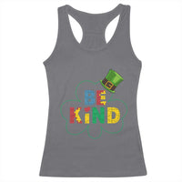 Lucky Shamrock Be Kind Racerback Tank Top Autism Leprechaun St Patricks Day