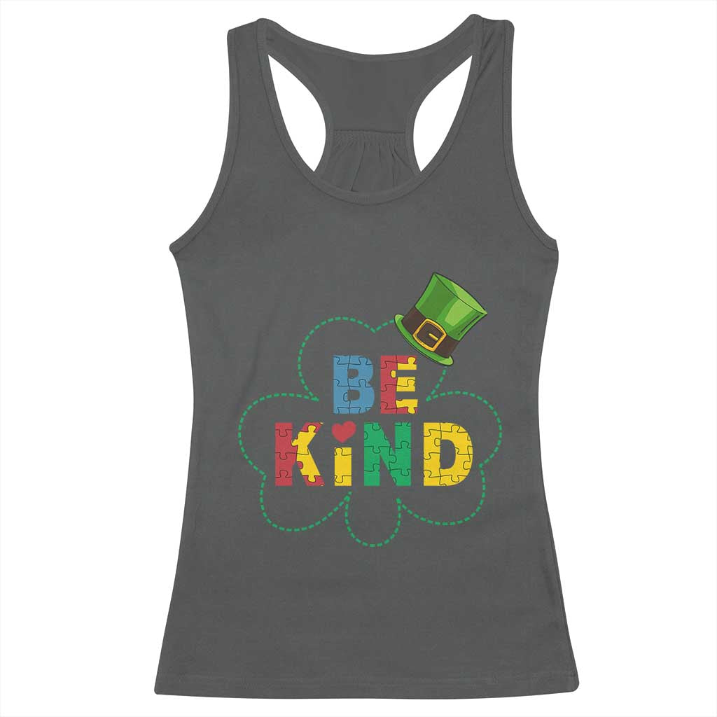 Lucky Shamrock Be Kind Racerback Tank Top Autism Leprechaun St Patricks Day