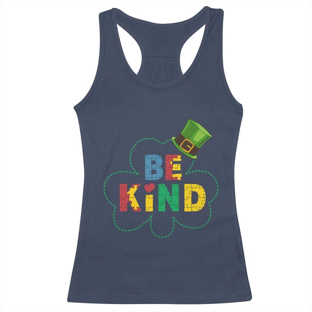 Lucky Shamrock Be Kind Racerback Tank Top Autism Leprechaun St Patricks Day