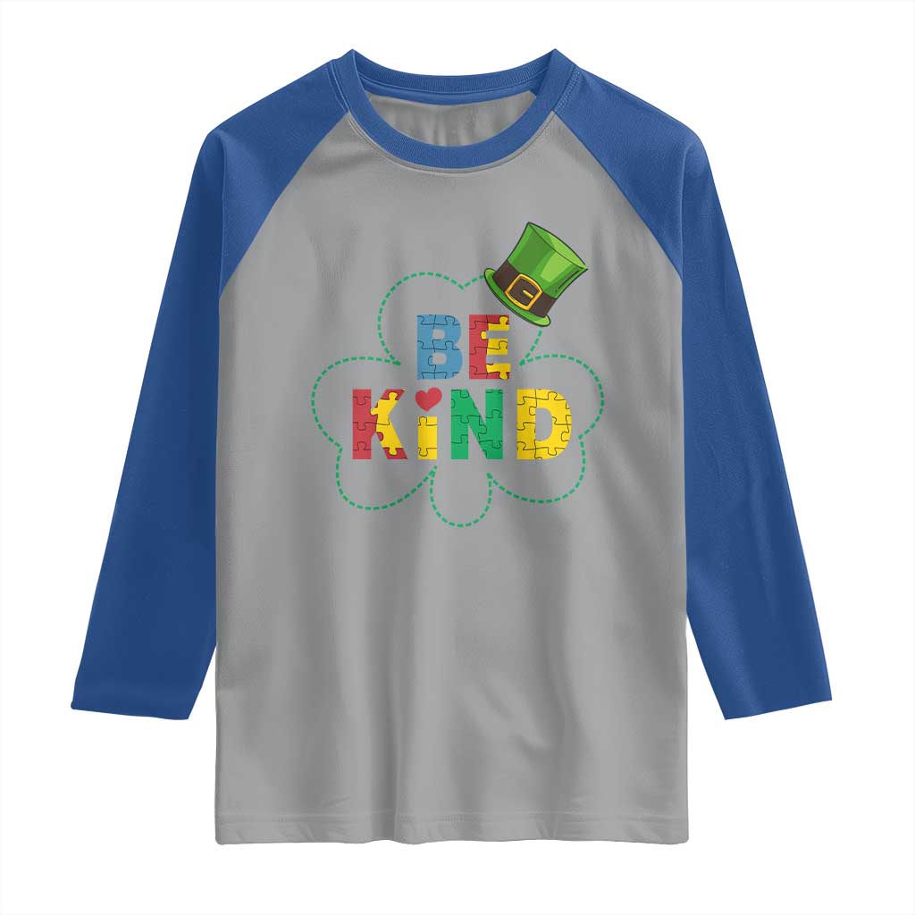 Lucky Shamrock Be Kind Raglan Shirt Autism Leprechaun St Patricks Day