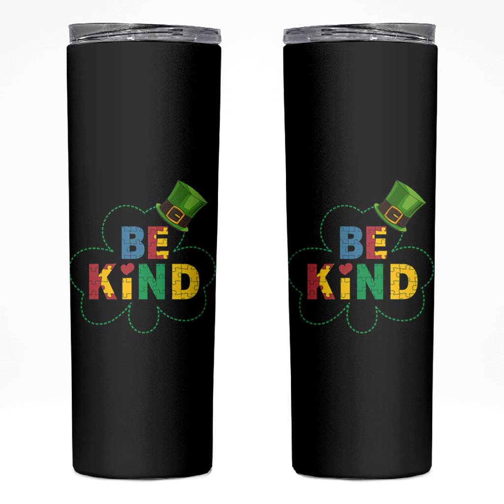 Lucky Shamrock Be Kind Skinny Tumbler Autism Leprechaun St Patricks Day