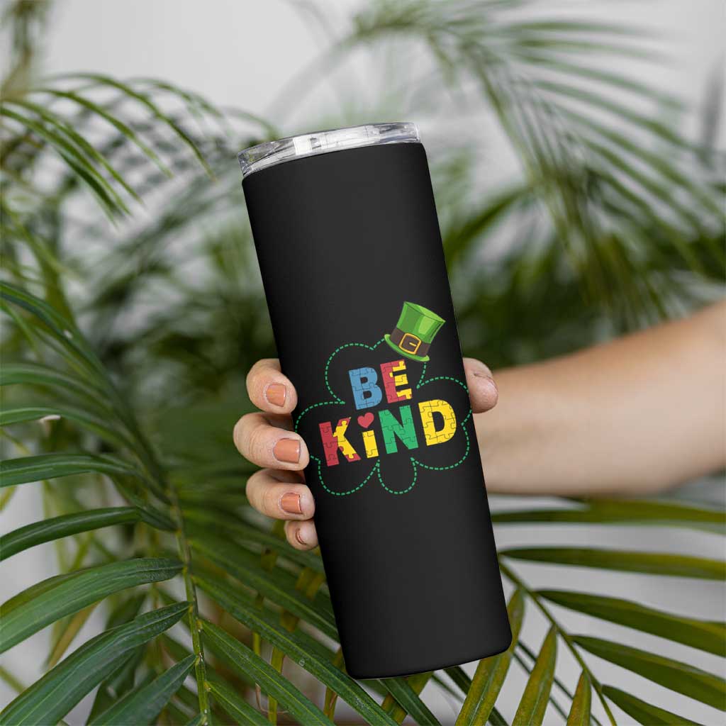 Lucky Shamrock Be Kind Skinny Tumbler Autism Leprechaun St Patricks Day