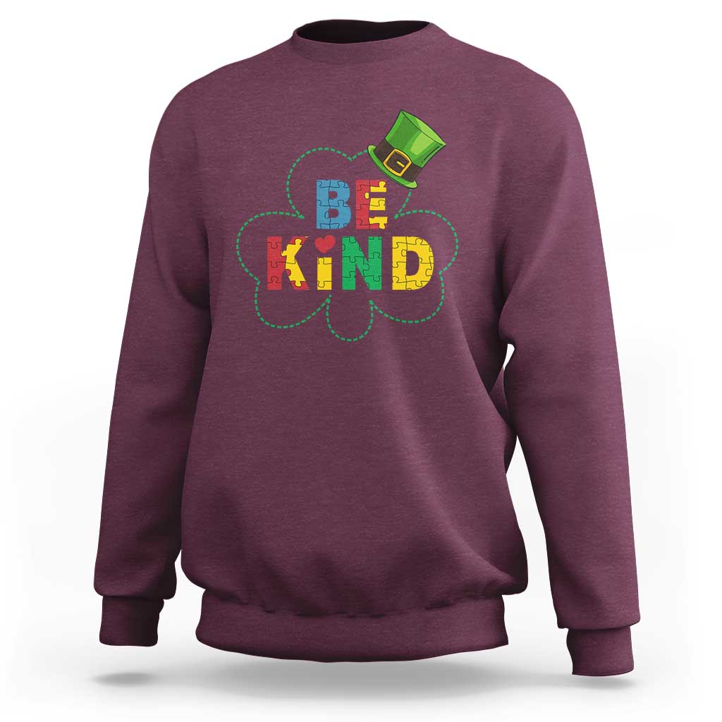 Lucky Shamrock Be Kind Sweatshirt Autism Leprechaun St Patricks Day