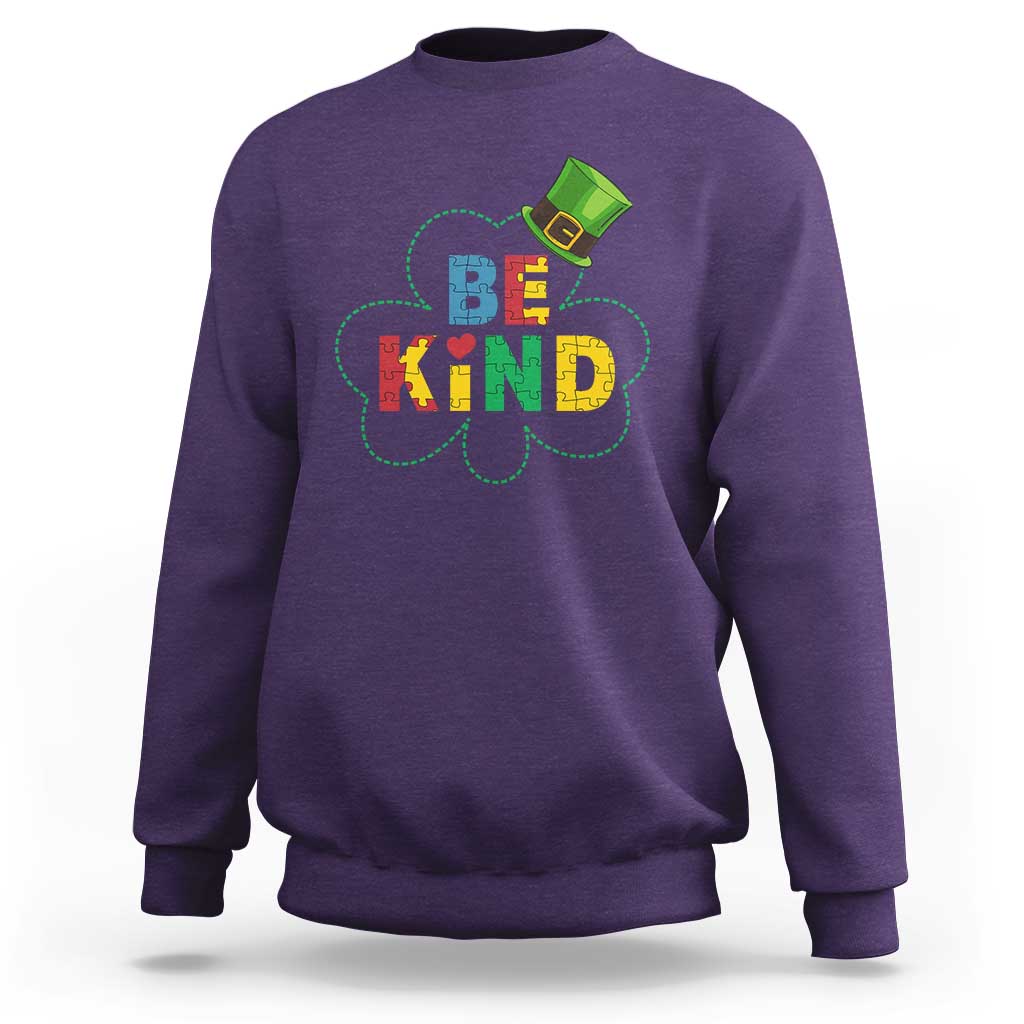 Lucky Shamrock Be Kind Sweatshirt Autism Leprechaun St Patricks Day