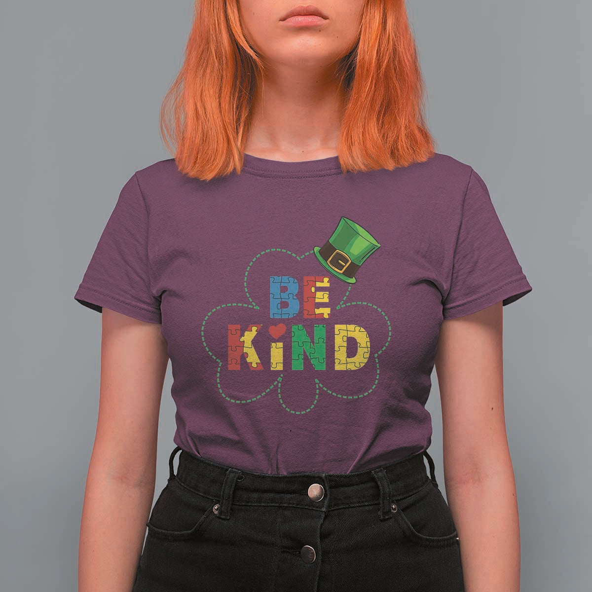 Lucky Shamrock Be Kind T Shirt For Women Autism Leprechaun St Patricks Day