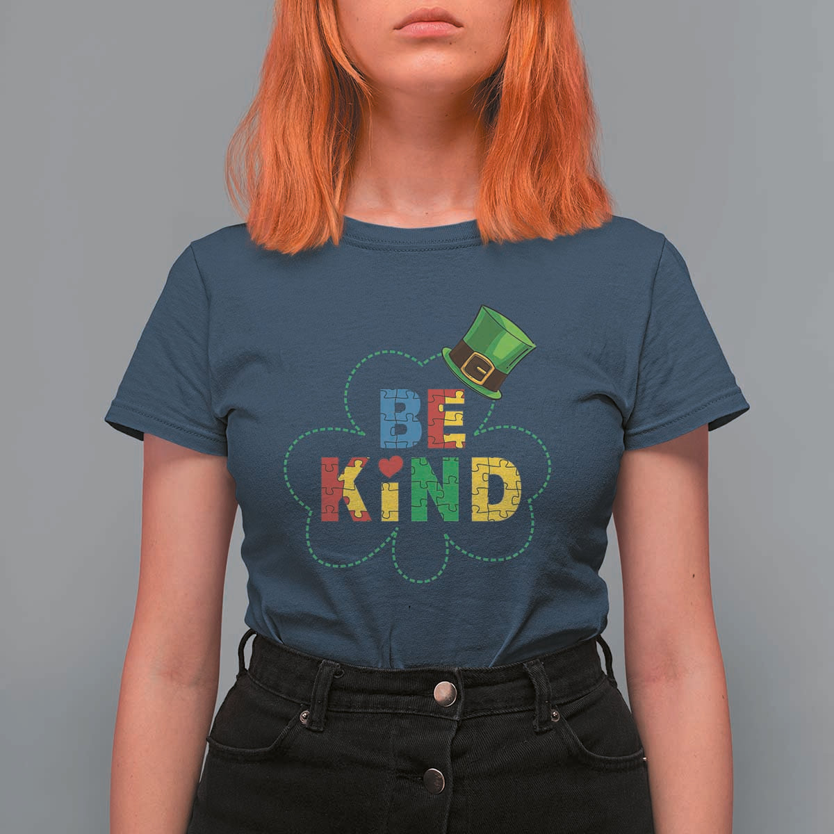 Lucky Shamrock Be Kind T Shirt For Women Autism Leprechaun St Patricks Day