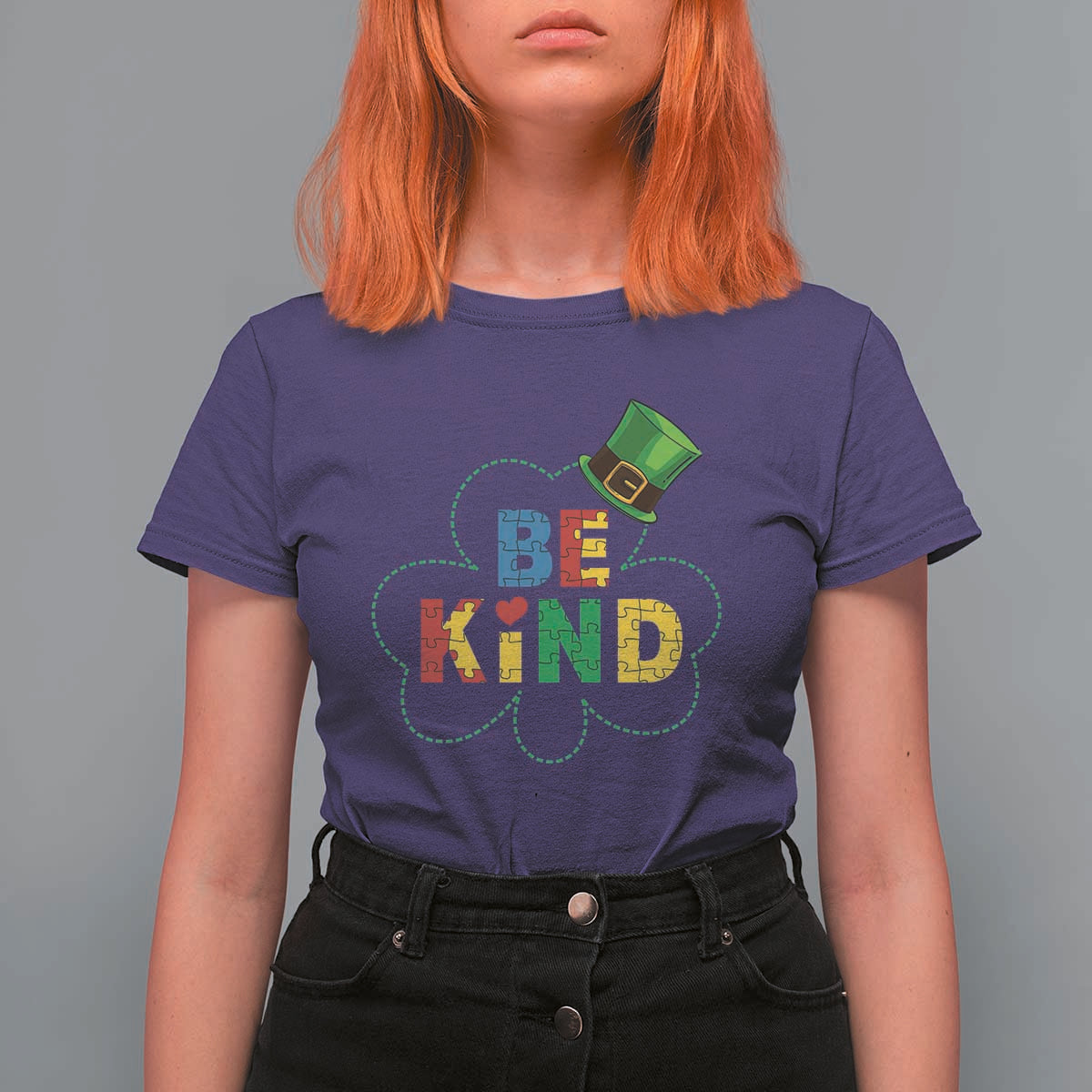 Lucky Shamrock Be Kind T Shirt For Women Autism Leprechaun St Patricks Day