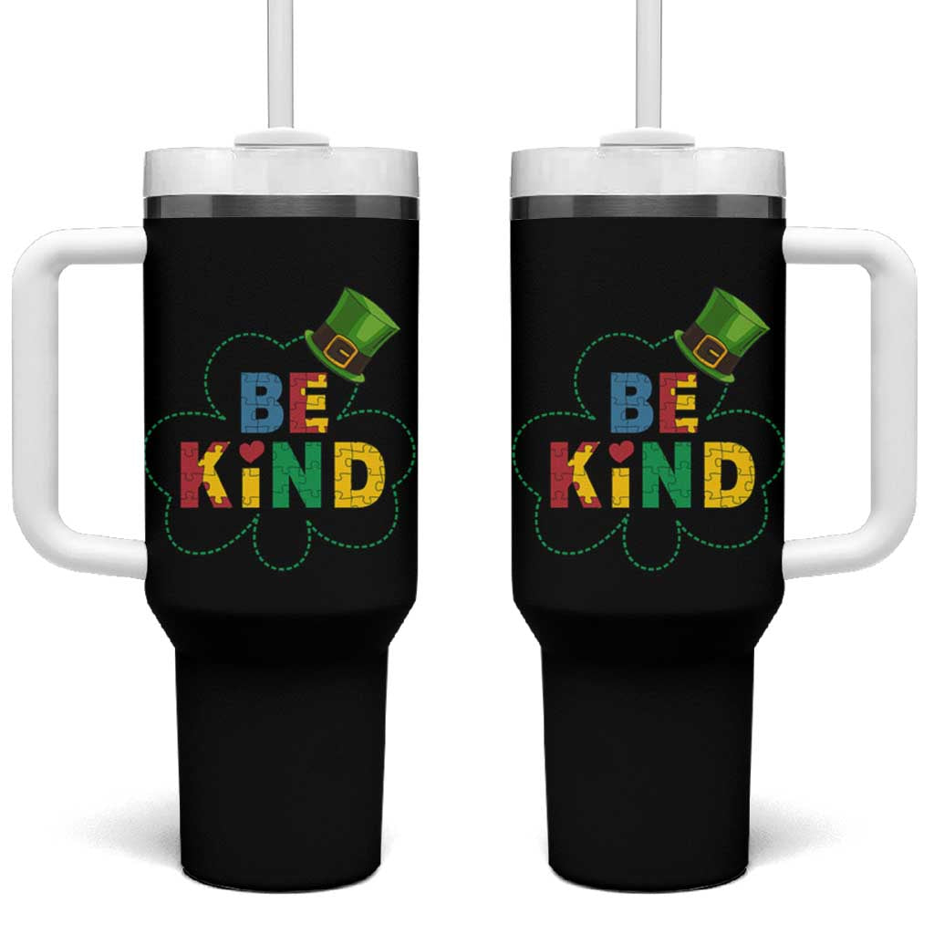 Lucky Shamrock Be Kind Tumbler With Handle Autism Leprechaun St Patricks Day