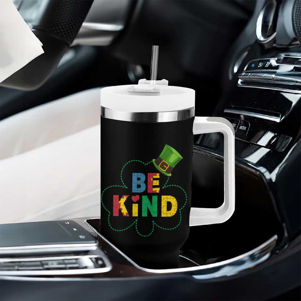 Lucky Shamrock Be Kind Tumbler With Handle Autism Leprechaun St Patricks Day