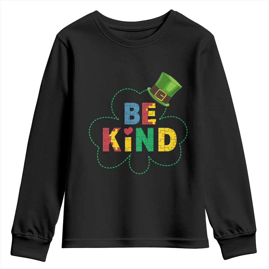 Lucky Shamrock Be Kind Youth Sweatshirt Autism Leprechaun St Patricks Day