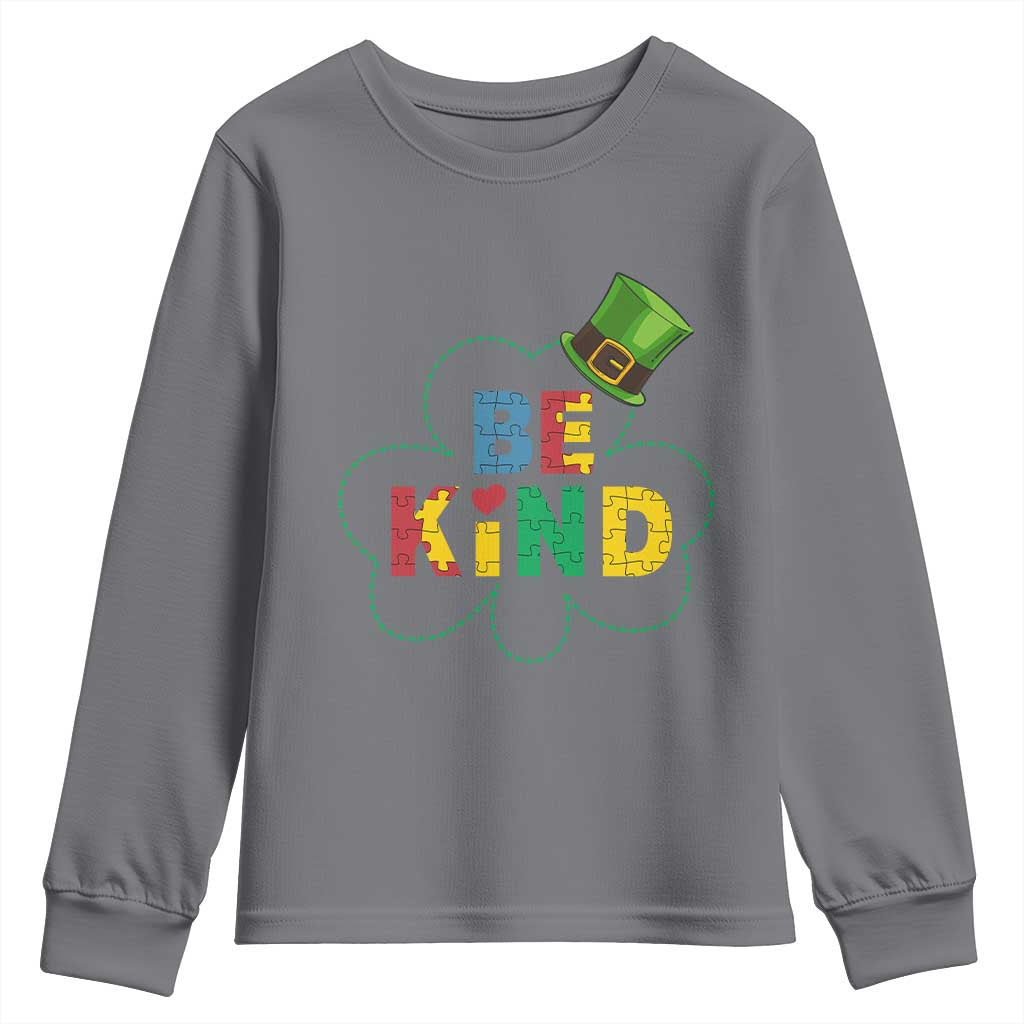 Lucky Shamrock Be Kind Youth Sweatshirt Autism Leprechaun St Patricks Day