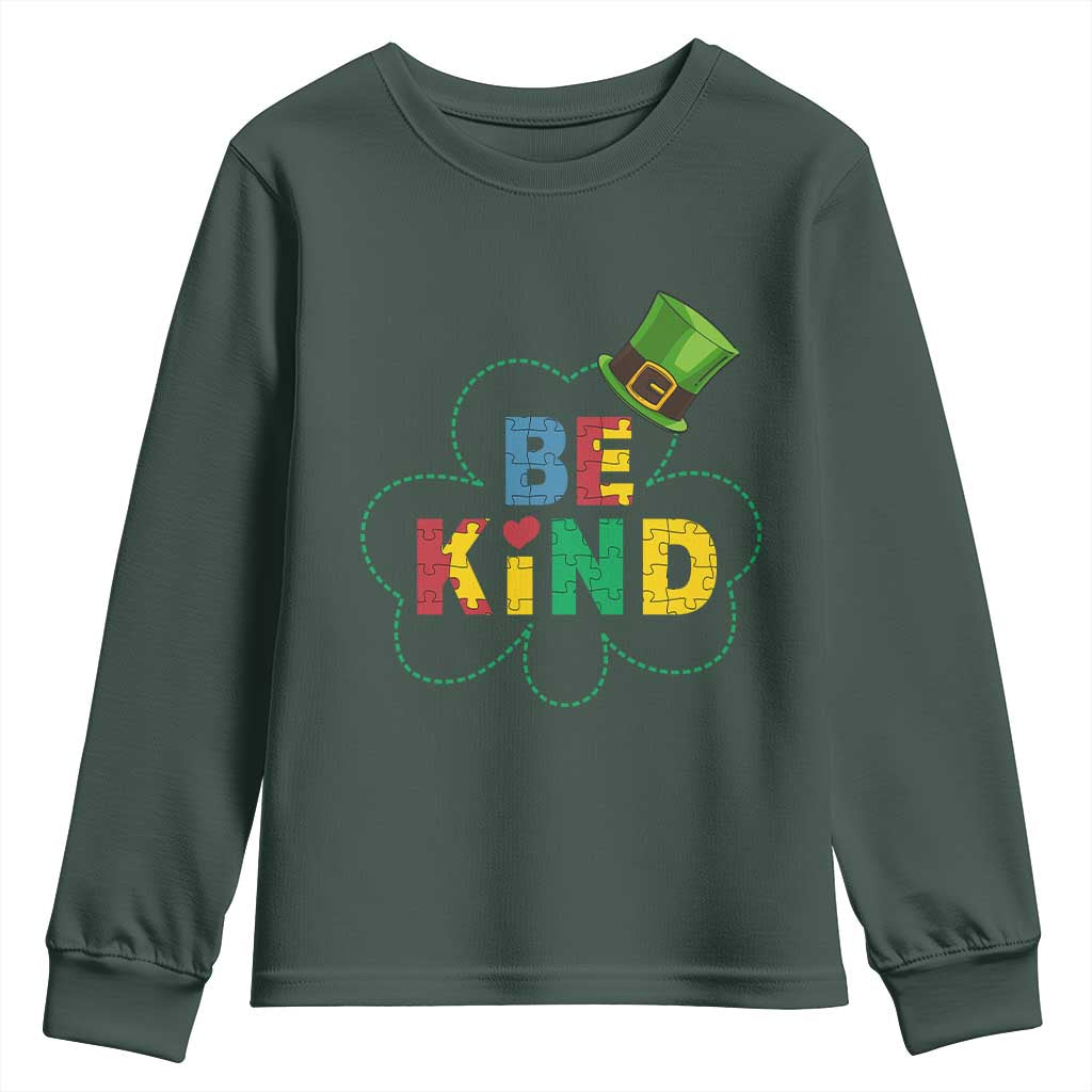 Lucky Shamrock Be Kind Youth Sweatshirt Autism Leprechaun St Patricks Day