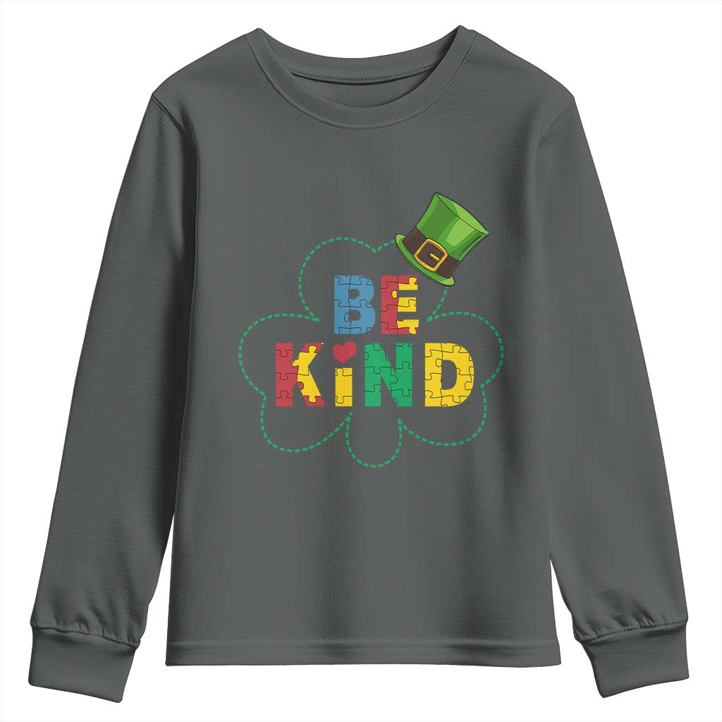 Lucky Shamrock Be Kind Youth Sweatshirt Autism Leprechaun St Patricks Day