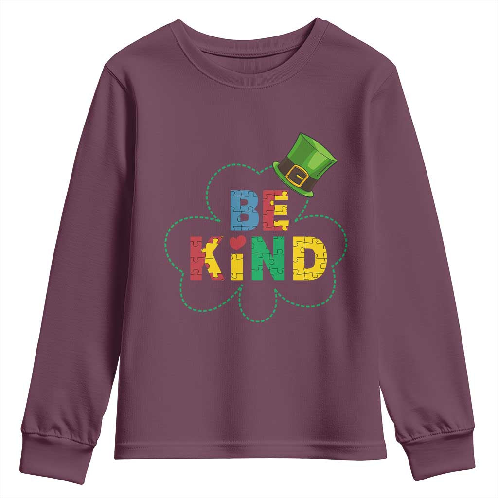 Lucky Shamrock Be Kind Youth Sweatshirt Autism Leprechaun St Patricks Day