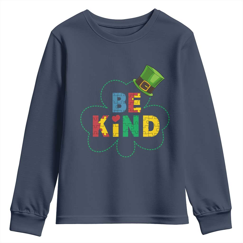 Lucky Shamrock Be Kind Youth Sweatshirt Autism Leprechaun St Patricks Day