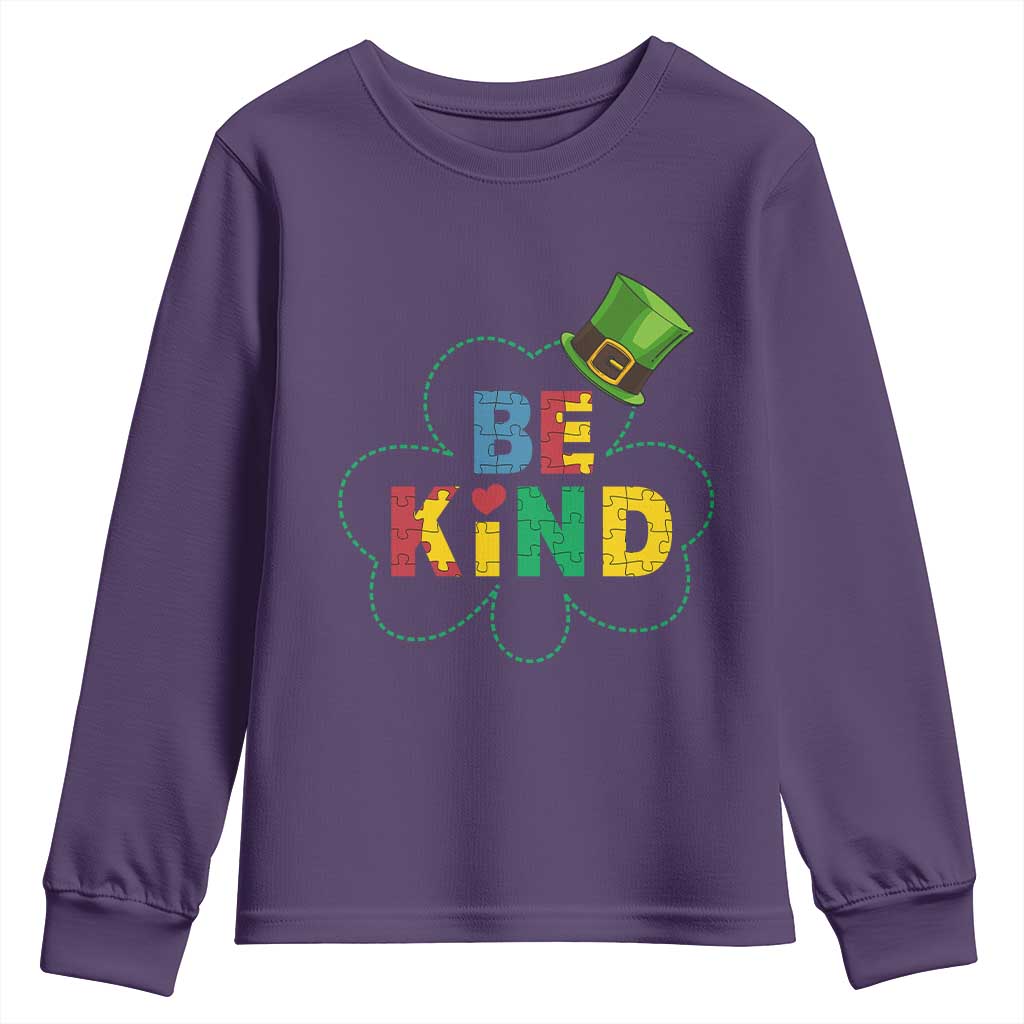 Lucky Shamrock Be Kind Youth Sweatshirt Autism Leprechaun St Patricks Day