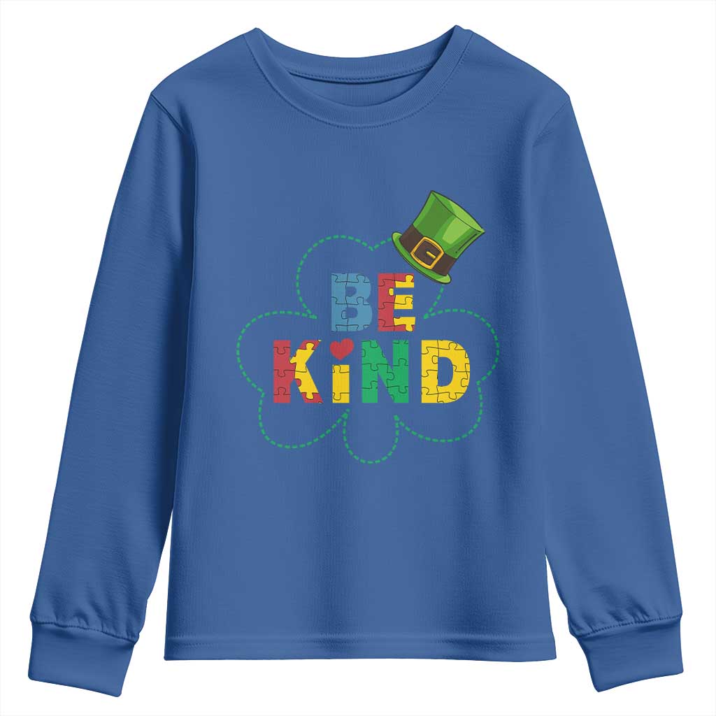 Lucky Shamrock Be Kind Youth Sweatshirt Autism Leprechaun St Patricks Day