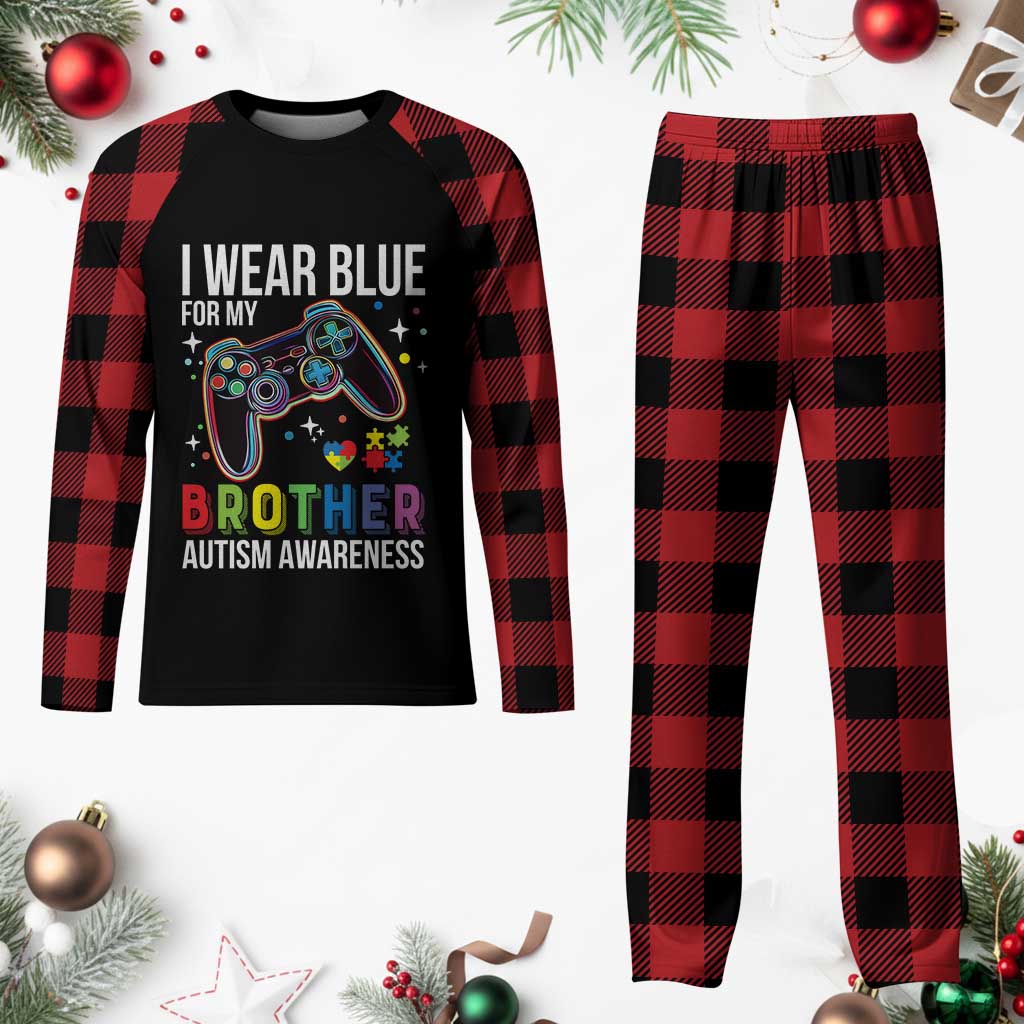 Autism Awareness Gamer Plaid Pajama Set I Wear Blue for My Brother Video Game Family Support - Wonder Print Shop