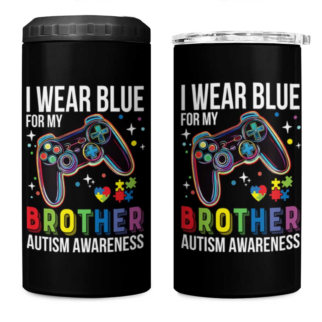 Autism Awareness Gamer 4 in 1 Can Cooler Tumbler I Wear Blue for My Brother Video Game Family Support