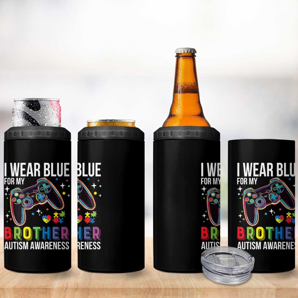 Autism Awareness Gamer 4 in 1 Can Cooler Tumbler I Wear Blue for My Brother Video Game Family Support