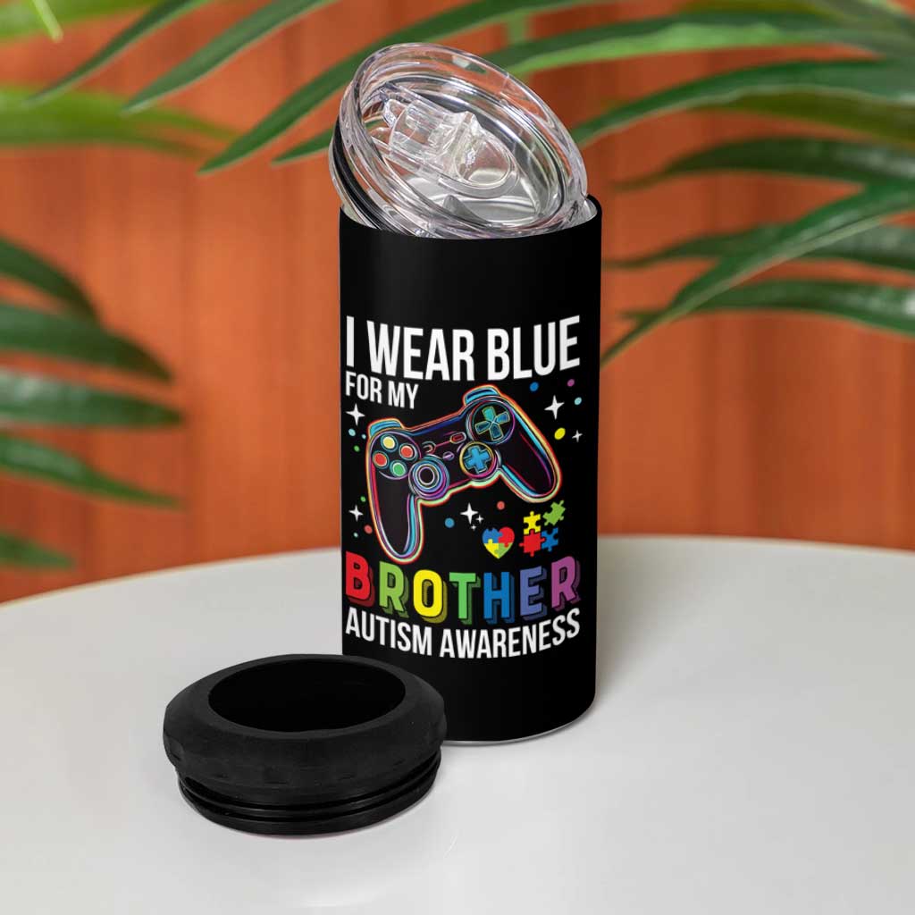 Autism Awareness Gamer 4 in 1 Can Cooler Tumbler I Wear Blue for My Brother Video Game Family Support