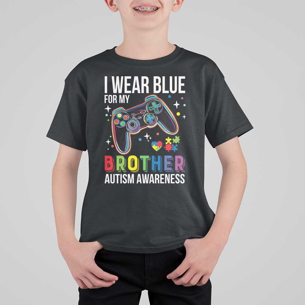 Autism Awareness Gamer T Shirt For Kid I Wear Blue for My Brother Video Game Family Support