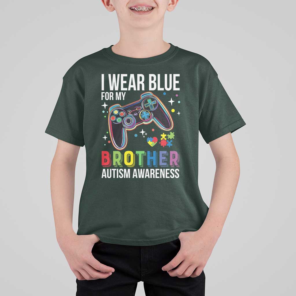 Autism Awareness Gamer T Shirt For Kid I Wear Blue for My Brother Video Game Family Support