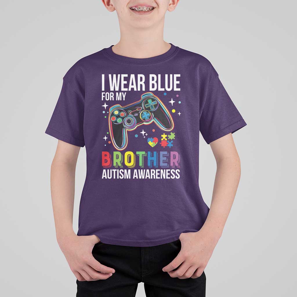Autism Awareness Gamer T Shirt For Kid I Wear Blue for My Brother Video Game Family Support
