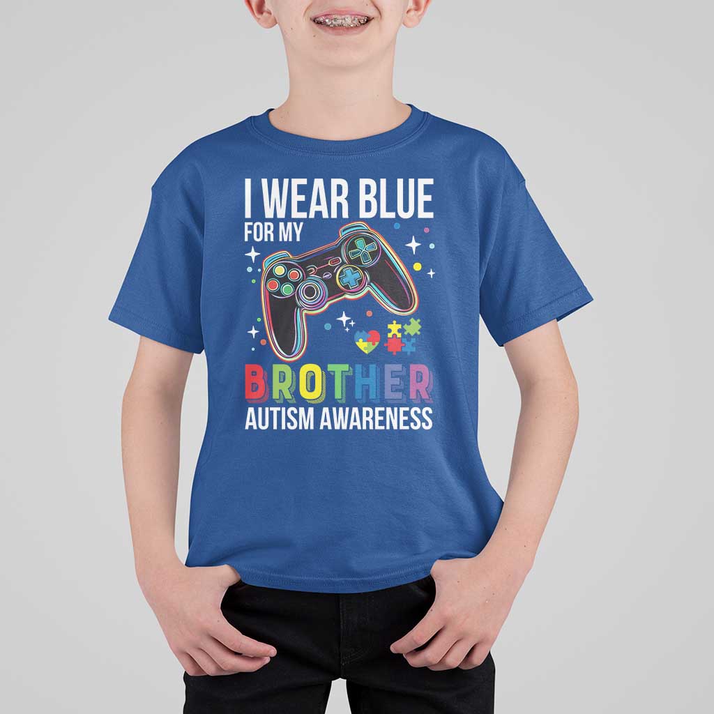 Autism Awareness Gamer T Shirt For Kid I Wear Blue for My Brother Video Game Family Support