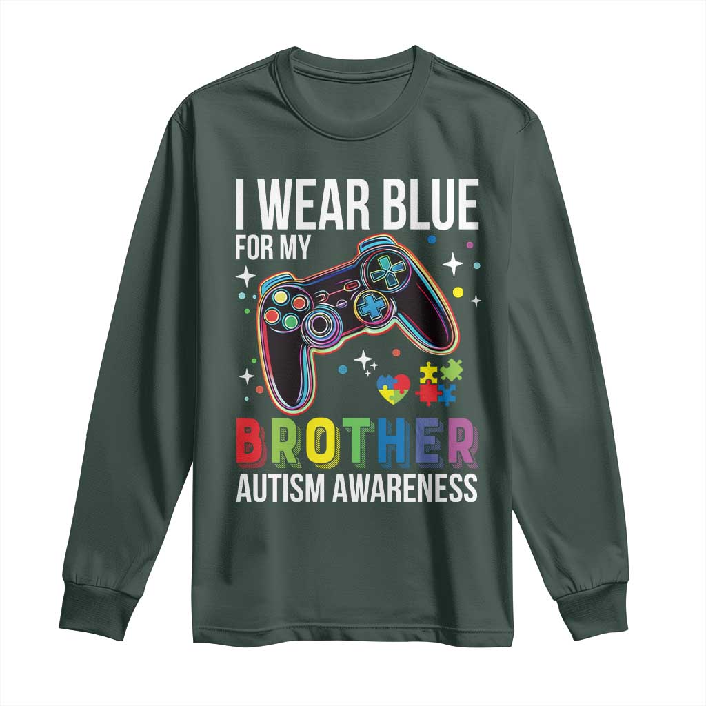 Autism Awareness Gamer Long Sleeve Shirt I Wear Blue for My Brother Video Game Family Support