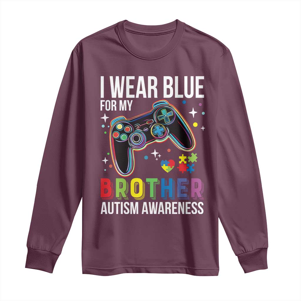 Autism Awareness Gamer Long Sleeve Shirt I Wear Blue for My Brother Video Game Family Support