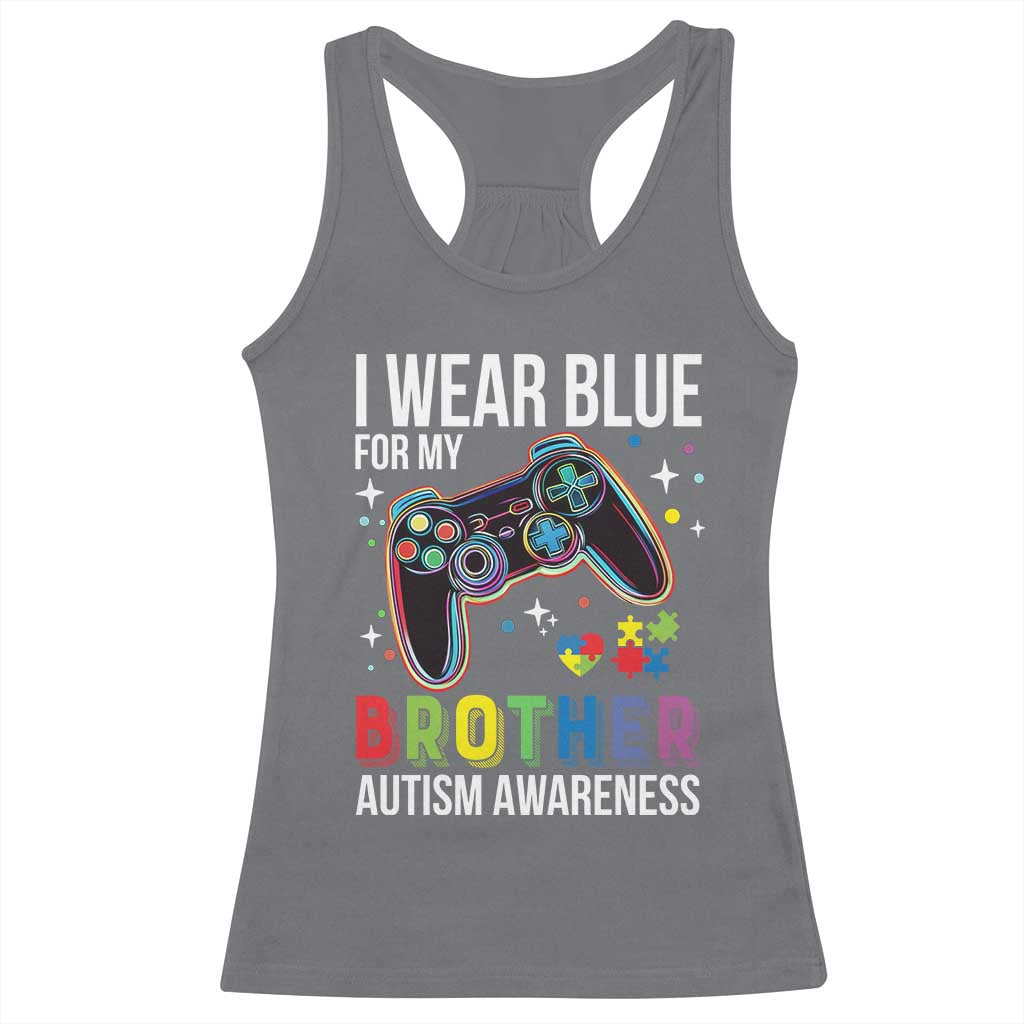 Autism Awareness Gamer Racerback Tank Top I Wear Blue for My Brother Video Game Family Support