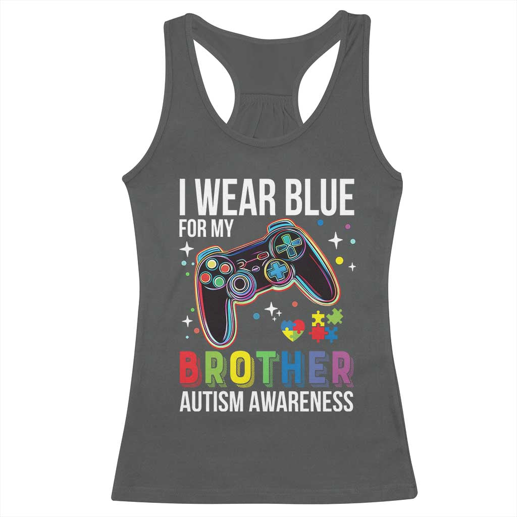 Autism Awareness Gamer Racerback Tank Top I Wear Blue for My Brother Video Game Family Support