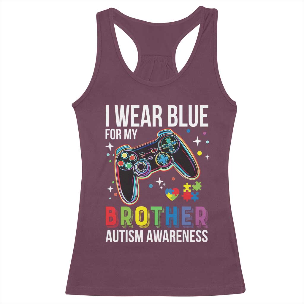 Autism Awareness Gamer Racerback Tank Top I Wear Blue for My Brother Video Game Family Support