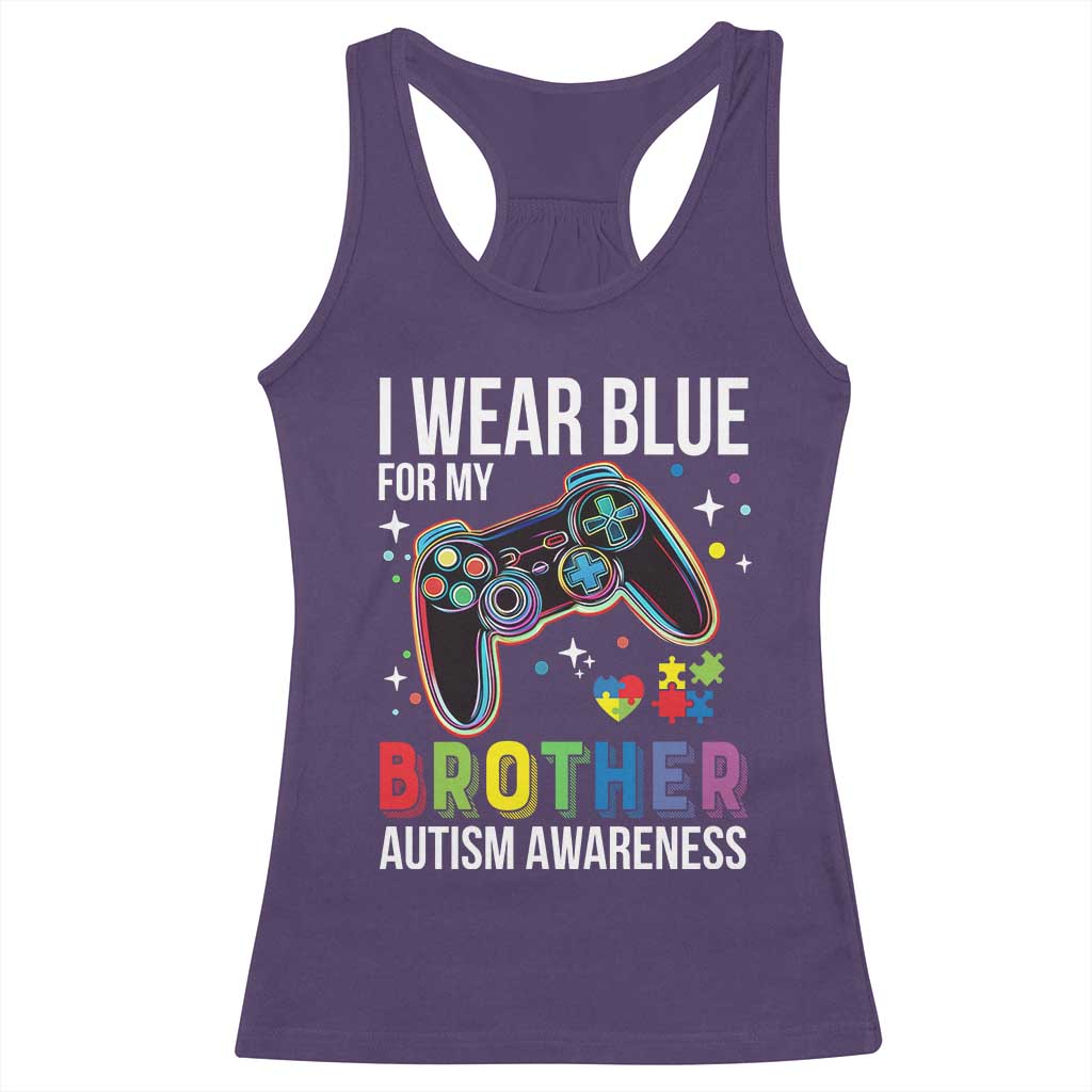 Autism Awareness Gamer Racerback Tank Top I Wear Blue for My Brother Video Game Family Support