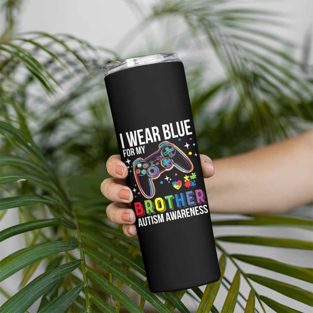 Autism Awareness Gamer Skinny Tumbler I Wear Blue for My Brother Video Game Family Support