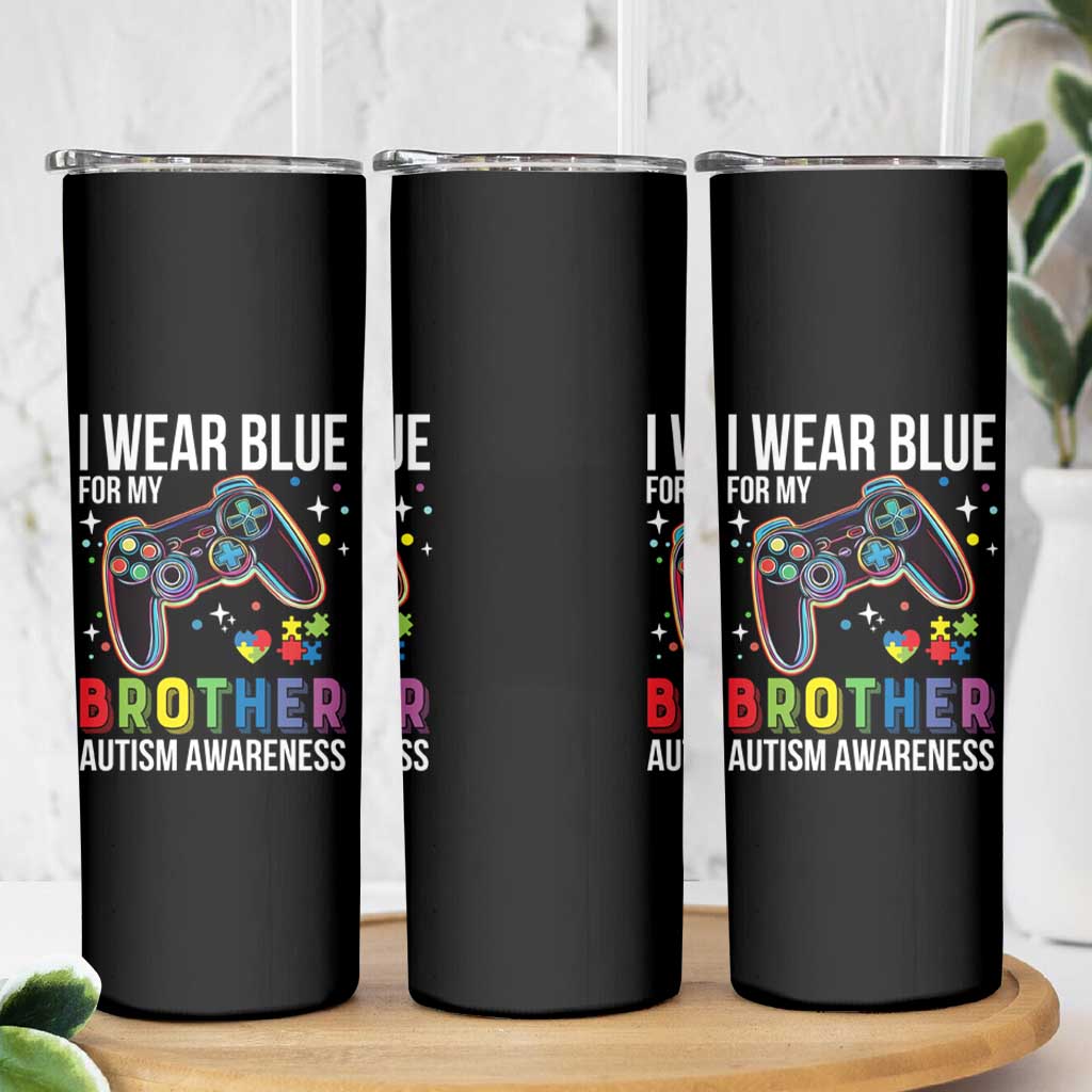 Autism Awareness Gamer Skinny Tumbler I Wear Blue for My Brother Video Game Family Support