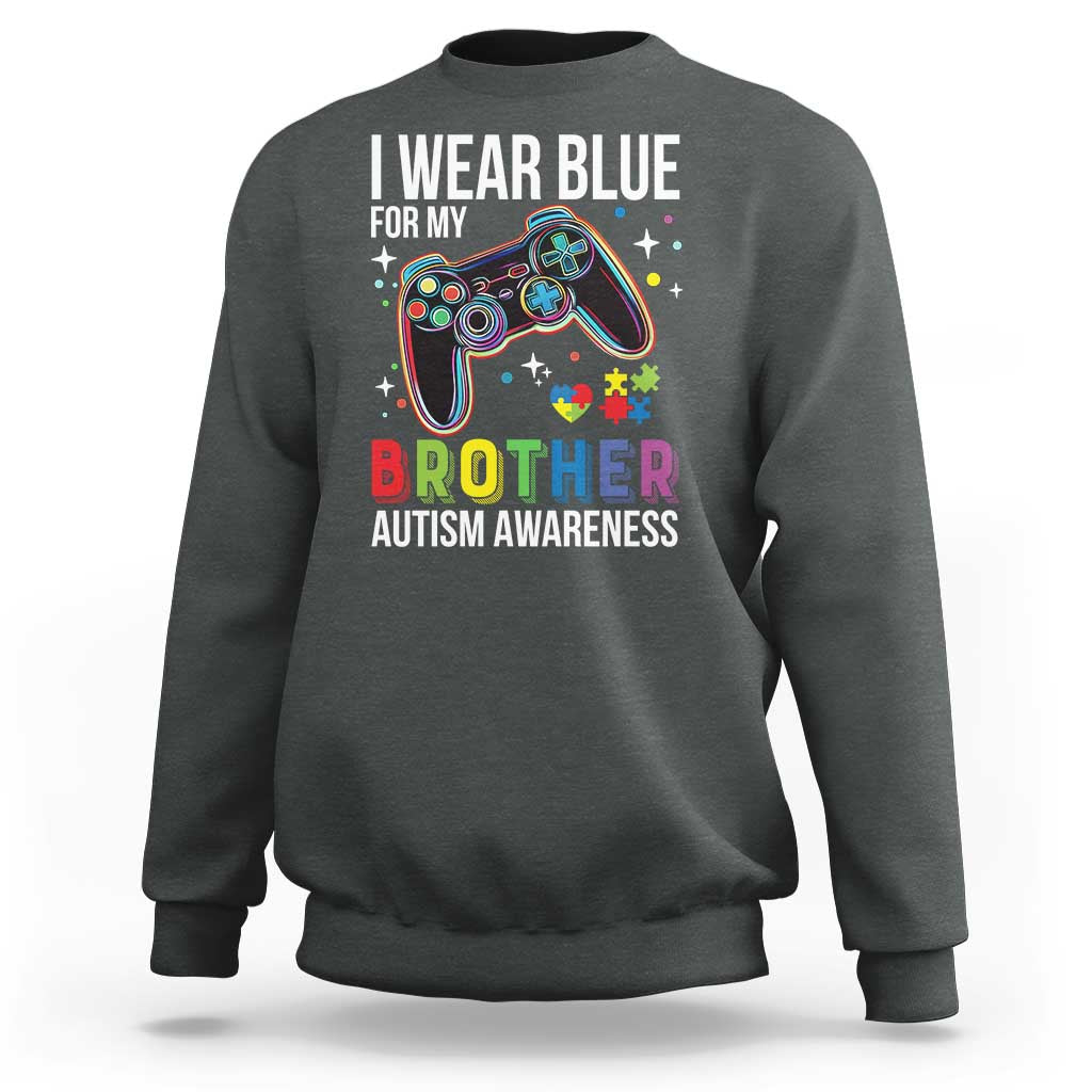 Autism Awareness Gamer Sweatshirt I Wear Blue for My Brother Video Game Family Support