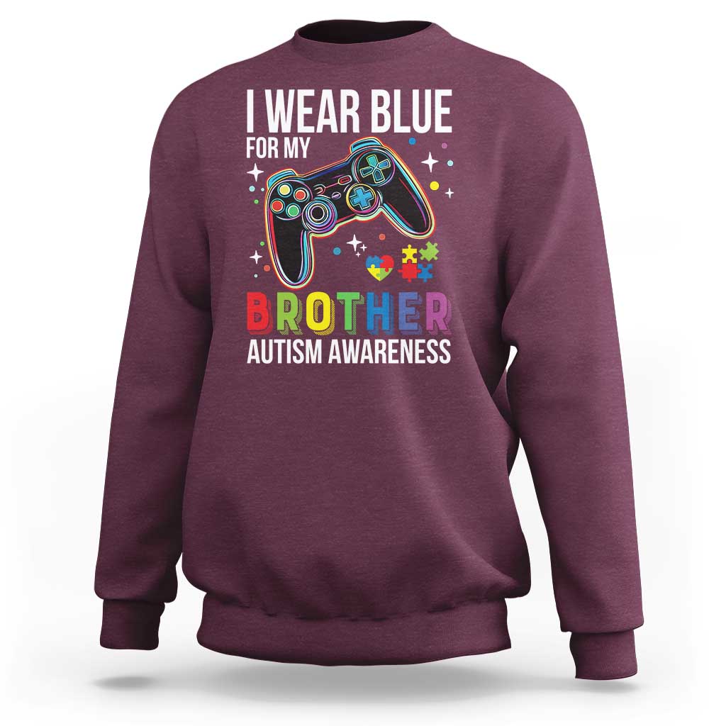 Autism Awareness Gamer Sweatshirt I Wear Blue for My Brother Video Game Family Support