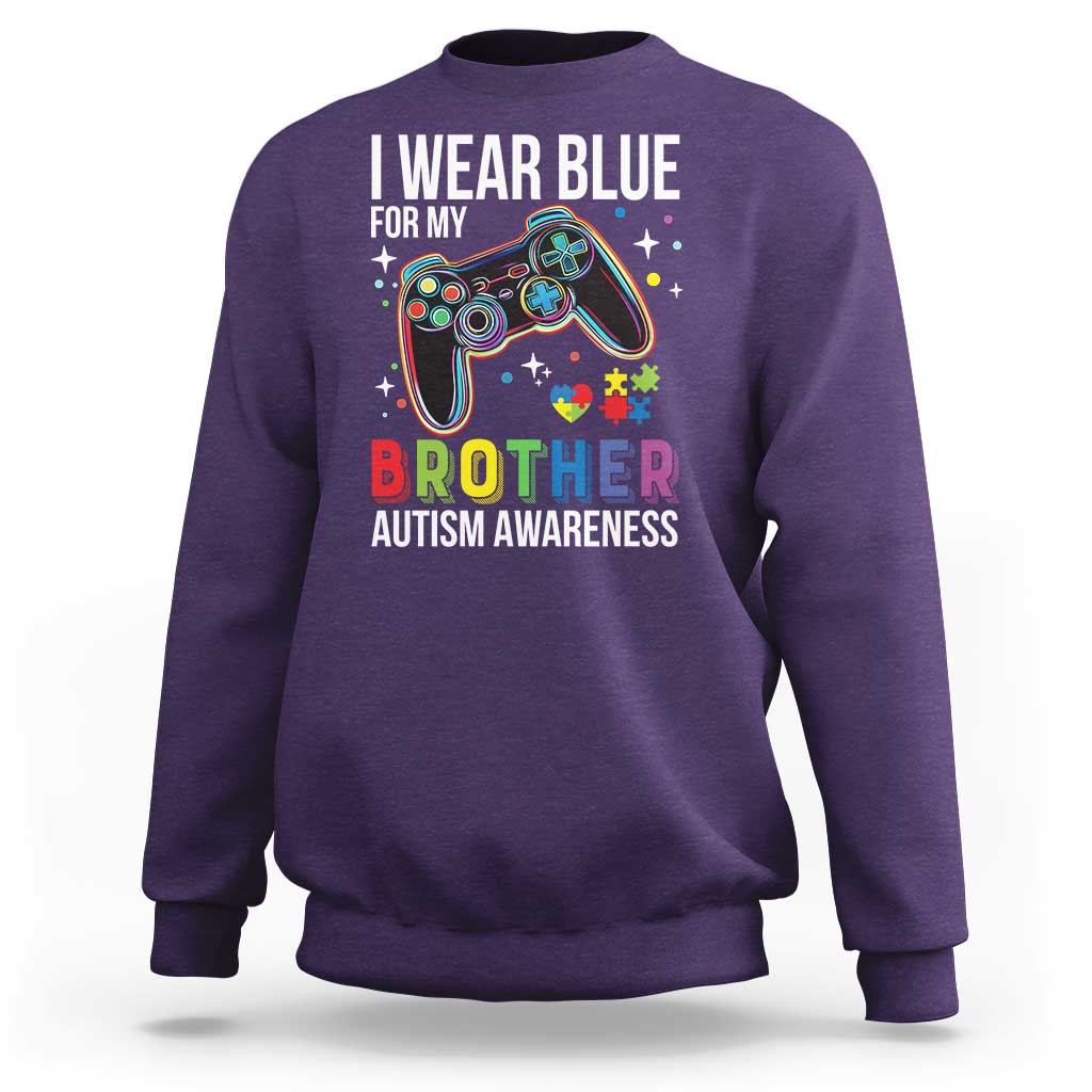 Autism Awareness Gamer Sweatshirt I Wear Blue for My Brother Video Game Family Support