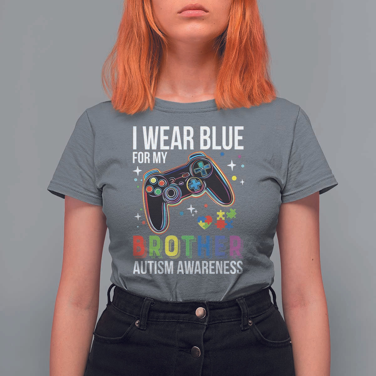 Autism Awareness Gamer T Shirt For Women I Wear Blue for My Brother Video Game Family Support